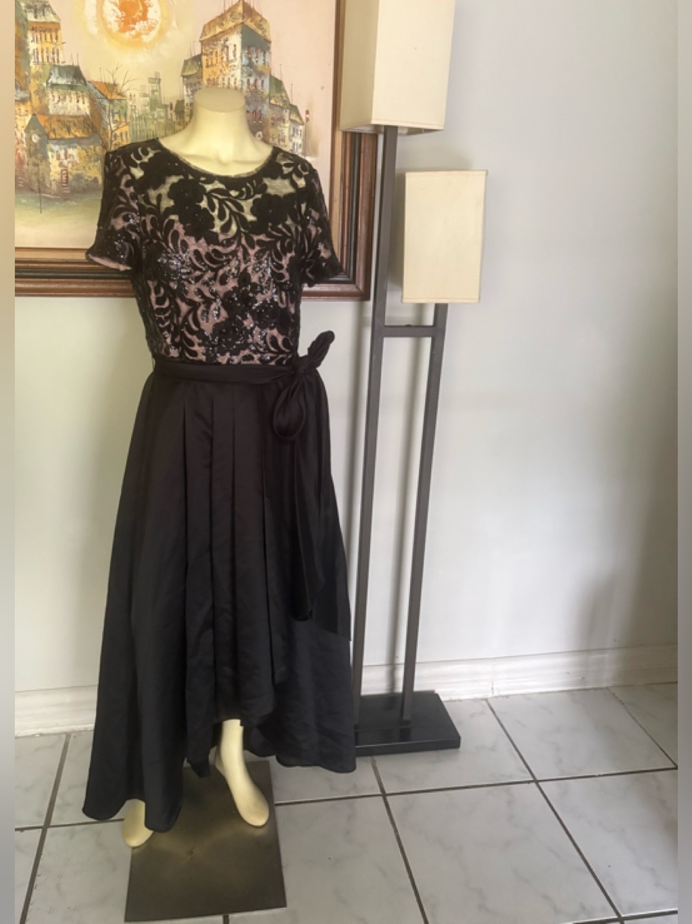 R & M Richards Black and Blush High-Low Evening Dress Size 10